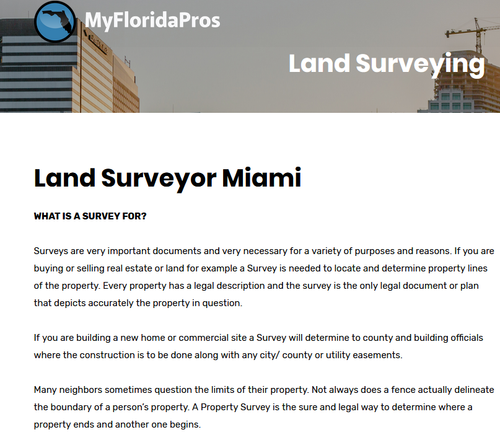 My Florida Pros
Miami, FL
(877) 894-8001

https://myfloridapros.com/land-surveying/