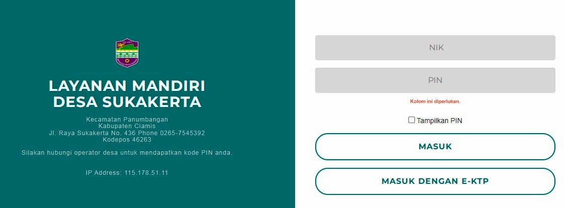 Halaman Login Layanan Mandiri