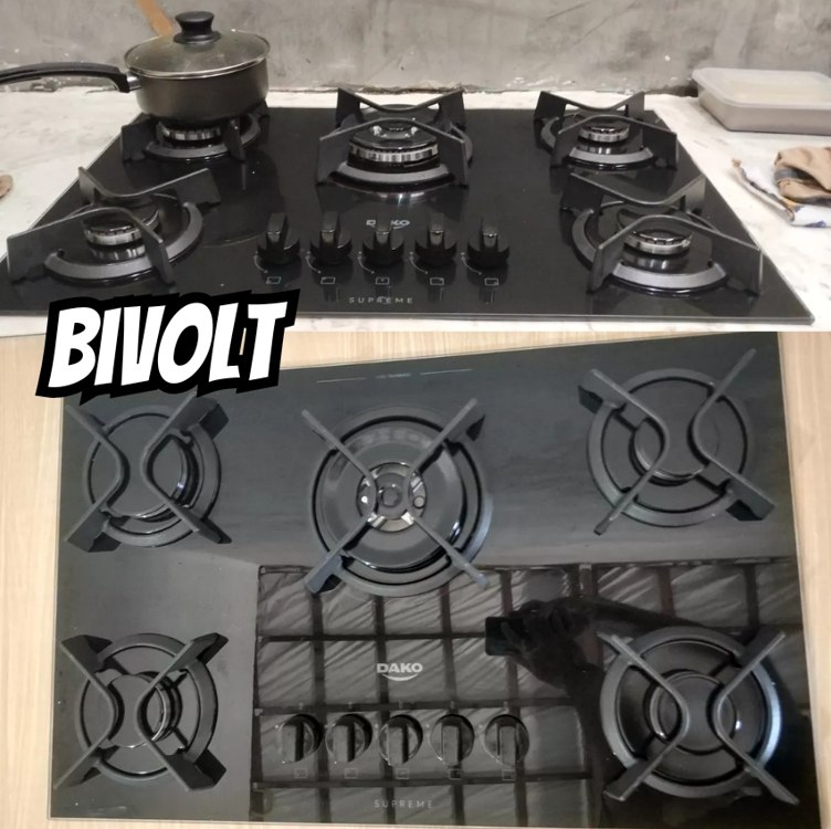 Cooktop 5 Bocas A Gás Dako Supreme Tripla Chama Preto Bivolt