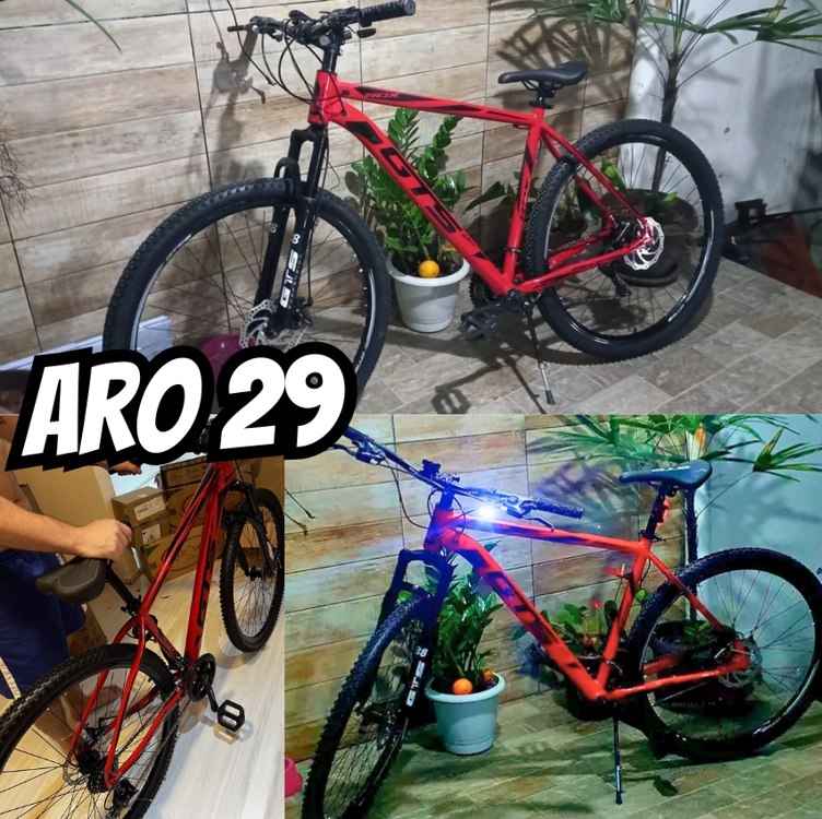 Mountain bike GTS FEEL Feel RDX aro 29 19″ 21v freios de disco mecânico câmbios Shimano cor vermelho/preto