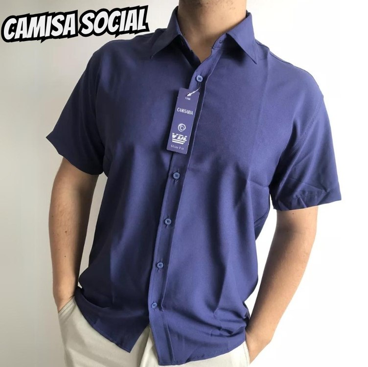 Camisa Social Masculina Manga Curta Slim Fit Vida Loca Modas