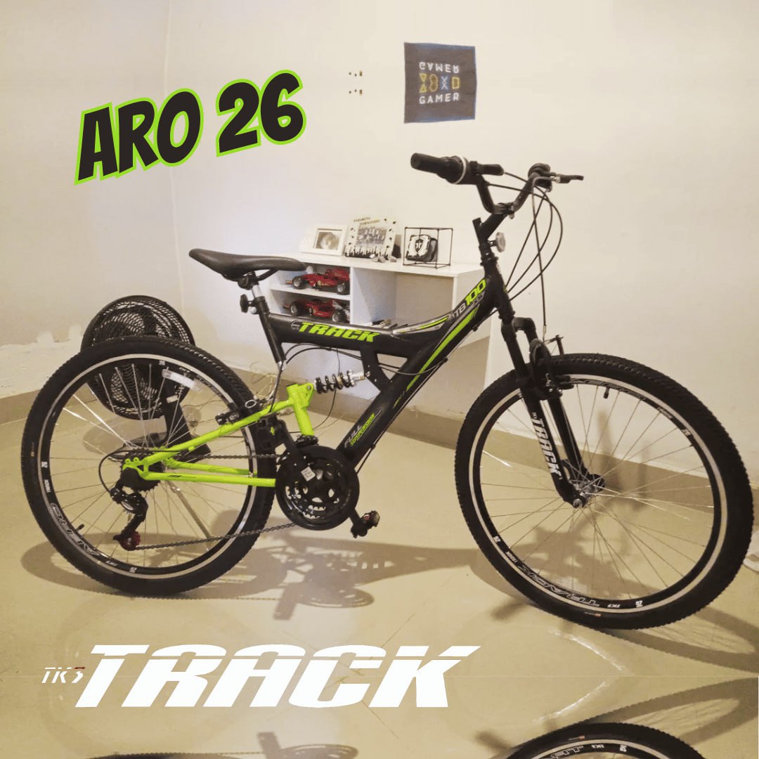 Mountain bike TK3 Track TB 100XS aro 26 18″ 21v freios v-brakes câmbios Track Index cor preto/verde