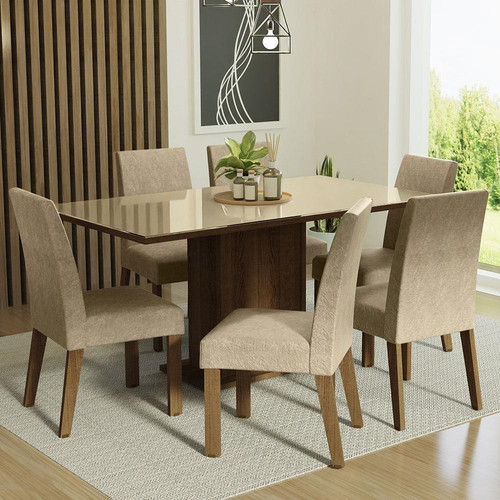 Sala de Jantar Estofada Mesa Tampo Vidro 6 Cadeiras Alexis Madesa Imp Cor.jpg