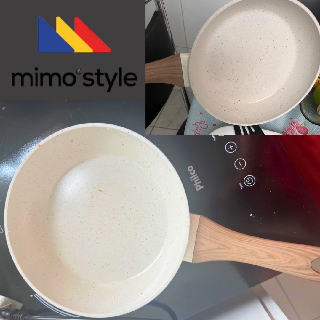 Mimo Style Frigideira Linha Cook – Estrutura em Alumínio Revestida em Cerâmica, Fundo de Indução. Cabo Soft-Touch, Não Esquenta. Funciona em Fogão a Gás, Elétrico e Indução (Marmol – Vanilla, 22cm)