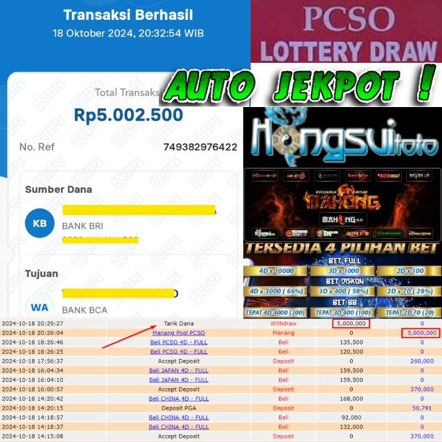 SELAMAT KEPADA ID XXXX JACKPOT POOL PCSO DI WEB HONGSUITOTO