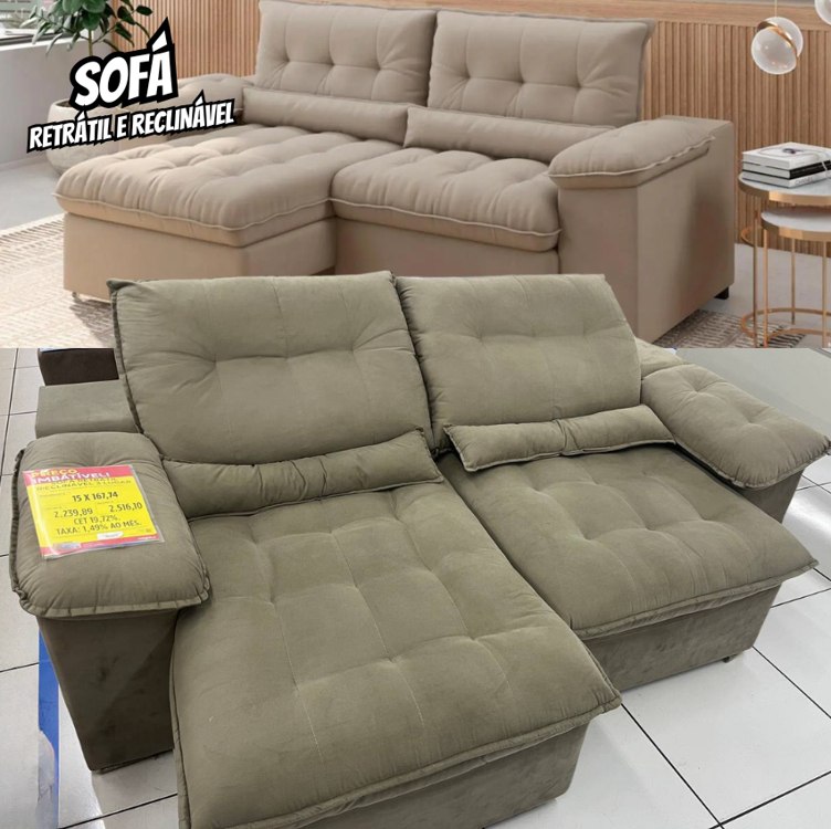 Sofá Retrátil Reclinável 3 Lugares Suede Veludo – Arezzo BestHouse