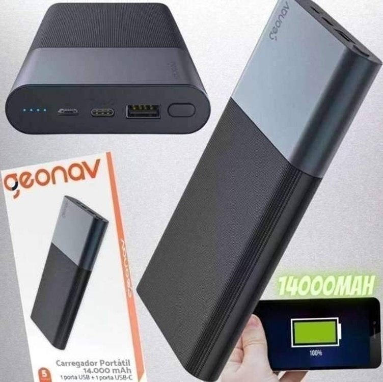 Power Bank Universal Geonav, 14.000mAh, Cinza Espacial – PB14KAL