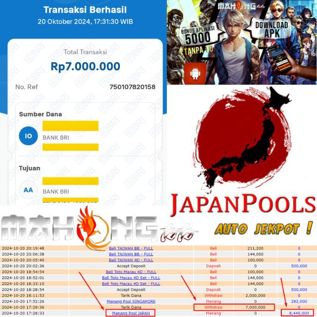 SELAMAT KEPADA ID xxxXXX JACKPOT POOL JAPAN DI WEB MAHONGTOTO