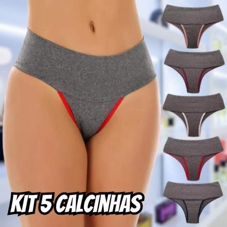 Kit 5 Calcinhas Cós Alto Fitness Compressão Para Barriga