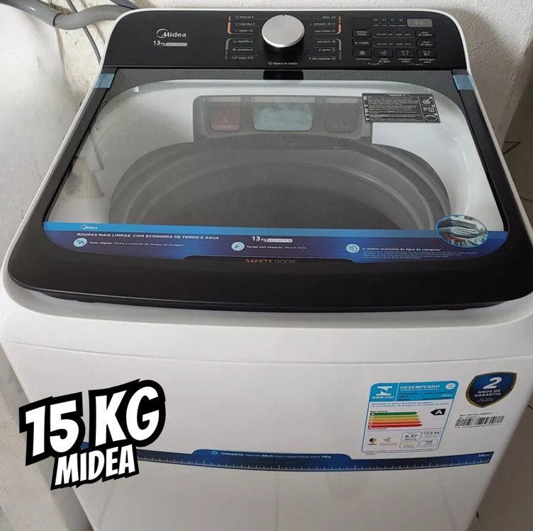 Lavadora de Roupas Midea 15kg Cesto Inox Branca Wave Agitator