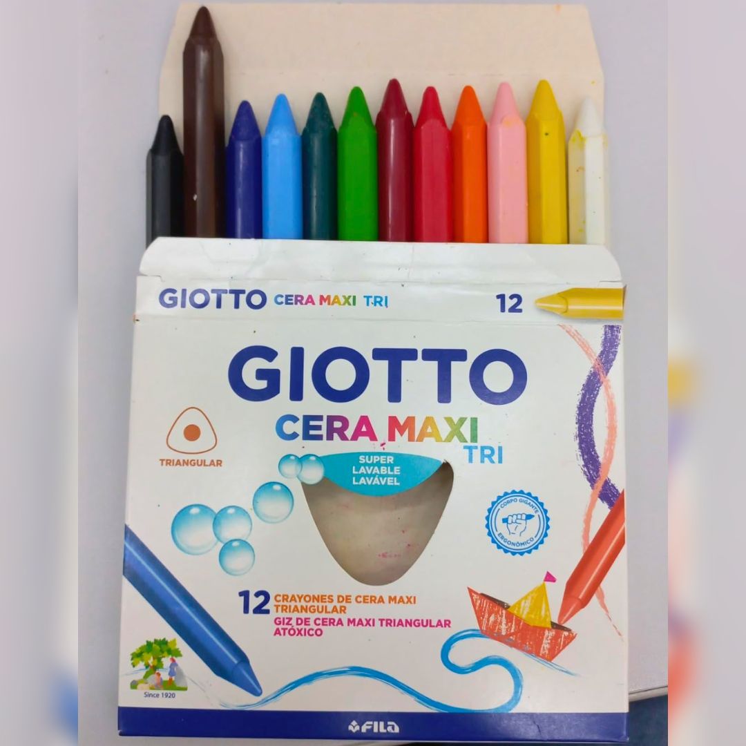 GIOTTO Cera Maxi Tri, Giz de Cera Maxi Triangular em Estojo, 12 Cores(202702ES)