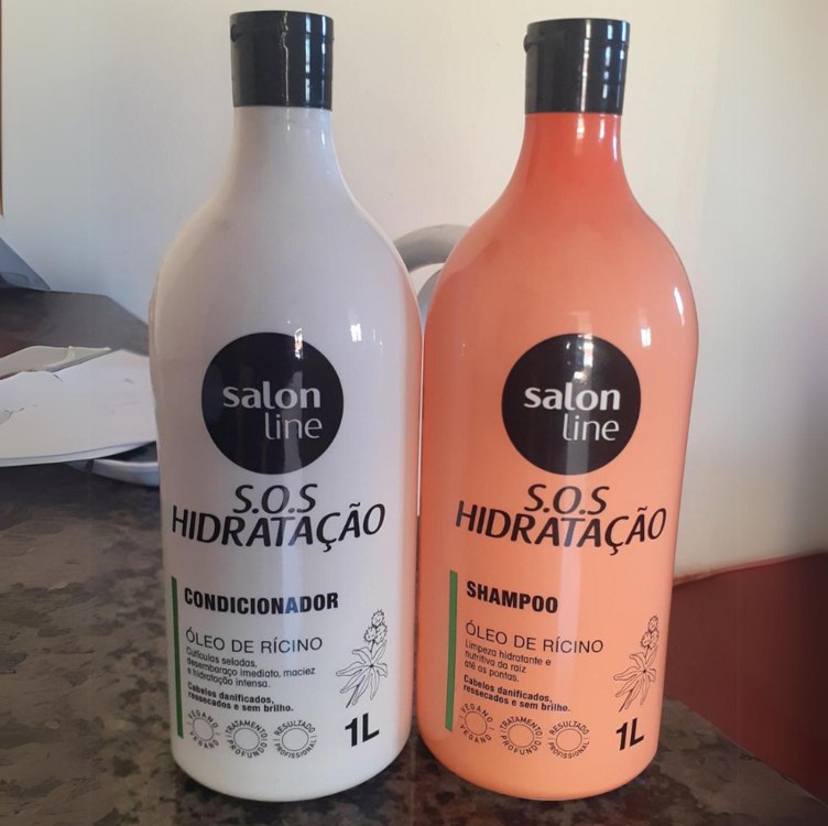 Salon Line, Kit Shampoo e Condicionador, SOS Hidratação, Óleo de Rícino, Vegano – Cabelos Lisos, Ondulados, Cacheados e Crespos, 1 L cada