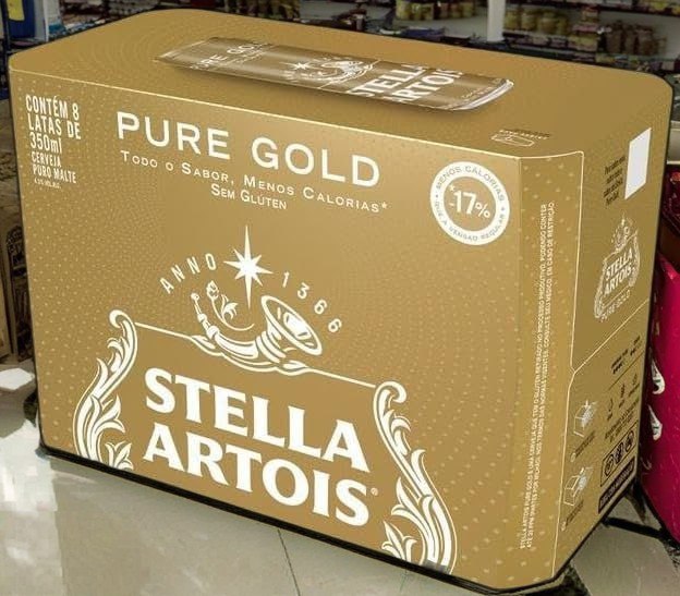 Pack Cerveja Stella Artois Pure Gold, Lata, 350ml, Caixa 8 unidades