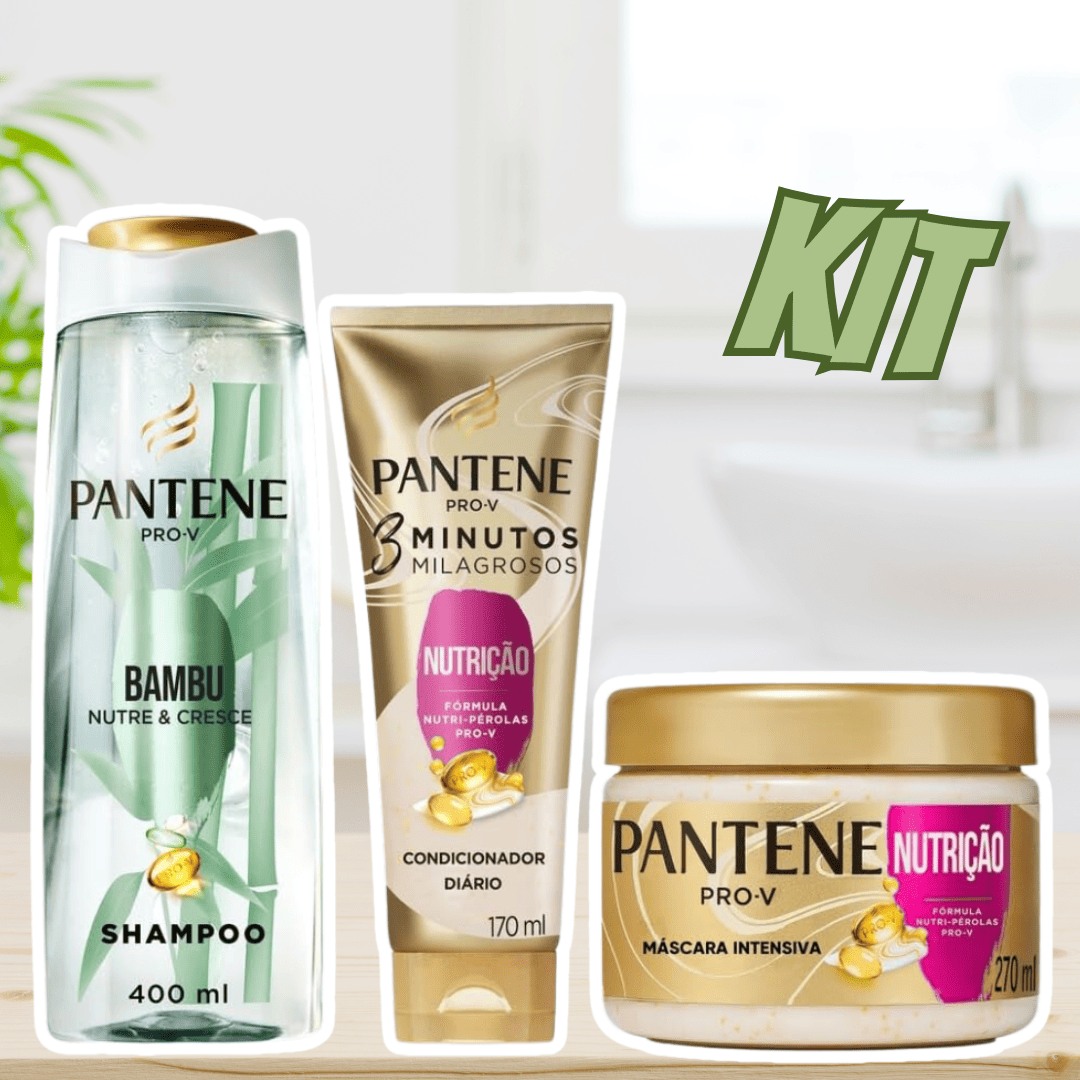 Pantene Kit Nutrição com Shampoo PRO-V Bambu Nutre & Cresce 400ml, Condicionador Diário com Pérolas Pro-Vitaminas 3 Minutos Milagrosos Nutrição 170ml, e Máscara Capilar Intensiva Nutrição 270ml