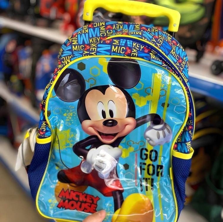 Mochila Rodinha G Escolar Infantil Mickey Mouse Disney Cor Azul Com Verde