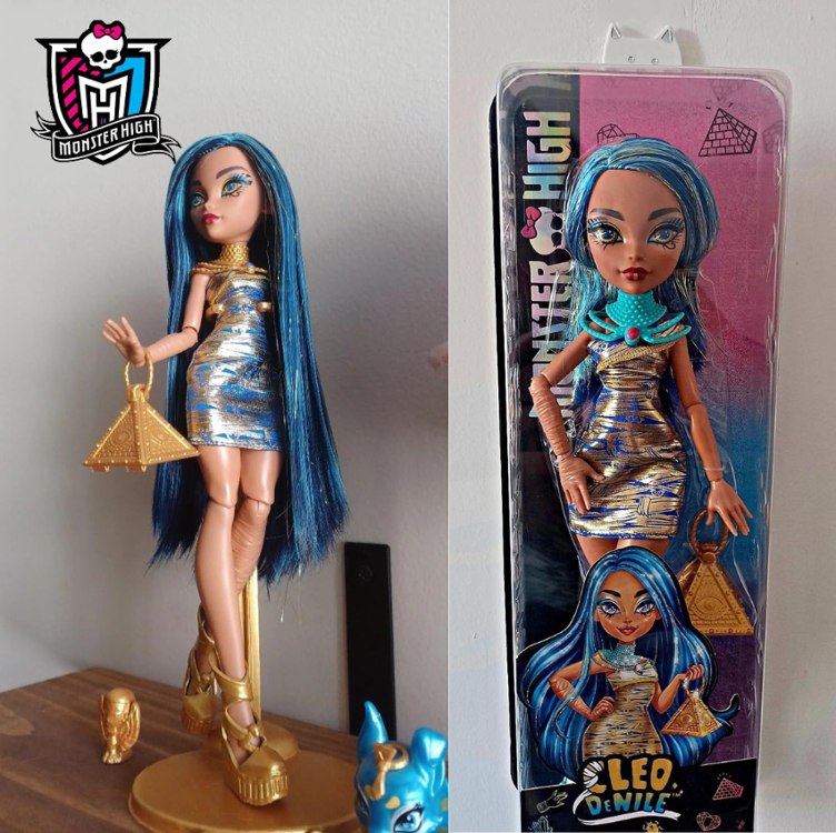 Monster High, Boneca Cleo Articulável com Vestido Dourado e Acessórios, Para crianças a partir de 4 anos