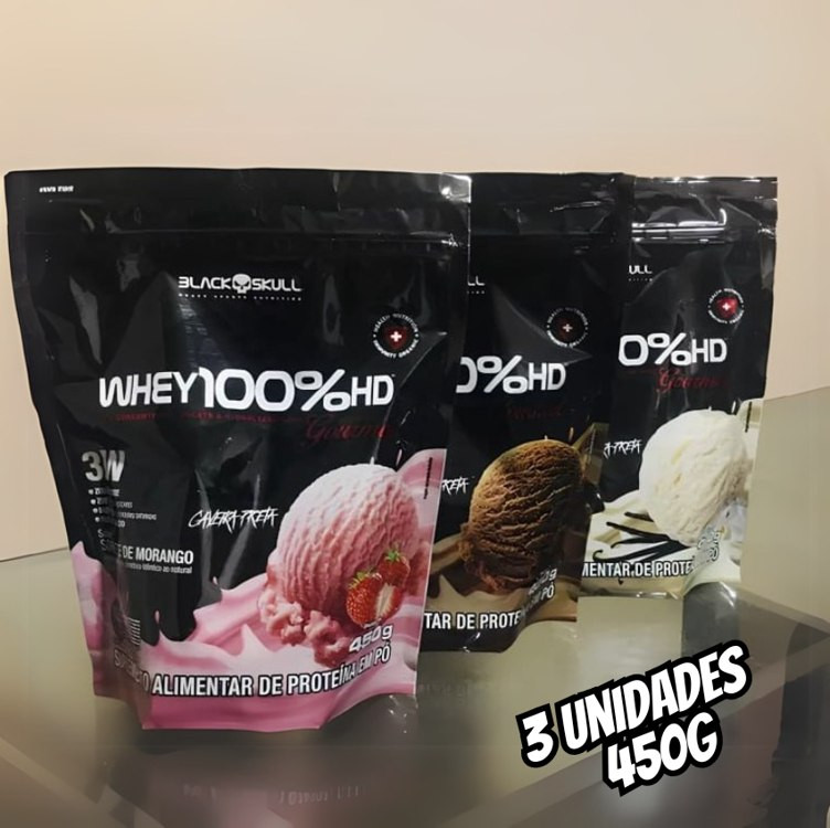 Combo Whey Protein 100% Hd Gourmet Refil 3 Sabores 450g Cada – Black Skull