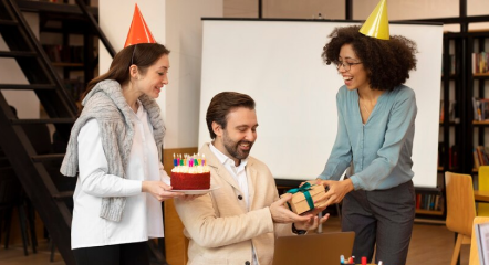 Birthday celebration with cake and decorations