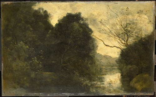 Corot, Camille Лесной пруд, 1875, 32 cm х 52 cm, Дерево, масло