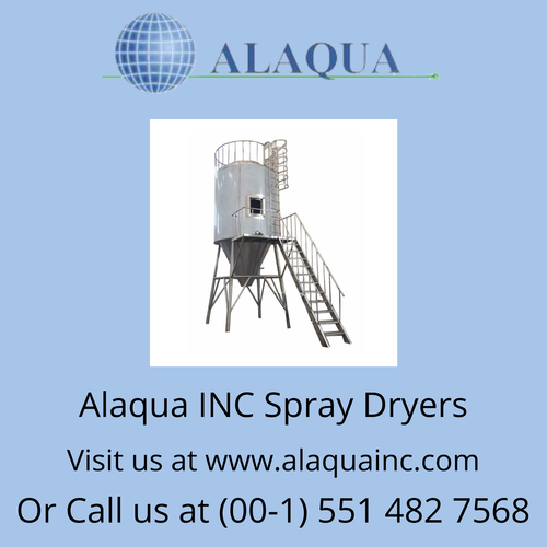 Spray drying is a method of dehydrating fluids, solutions and thin slurries, it converts the fluids or slurries to powder form. Liquid or slurry material to be dehydrated is sprayed in the form of a fine droplet dispersion into hot airstream. At Alaqua, we produce spray dryers that can be fall in various ranges based on the complexity of design from simple to very complex, all depends on the fluid or slurries under processing. The differences in the designs based on the atomization, pattern of airstream, air heating systems/technique, and separation and collection unit. Spray dryers mainly consist of drying chamber, atomization and dispersion means to feed fluid in small droplets into the drying chamber, air heating system, and separation unit to collect dried output. The unique feature of a spray dryer is the surface area per unit weight generated by atomization of the liquid feed. It is this fact that enables a spray dryer to work. For example, feed atomized to 100 micron average droplet size generates approximately 15,400 ft2/lb of surface area. The same feed atomized to an average of 20 micron generates approximately 77,021 ft2/lb! This is like spreading one gallon of feed over 14 football fields .Alaqua is having meticulous experience when it comes to design and built spray drying units that can be utilized for various applications in varying industries. So far we have helped tons of our clients with their drying needs. Our team of engineers and quality manufacturing process helps us to achieve accuracy and product quality. To getting our product book or more details visit our website www.alaquainc.com and get in touch with us.