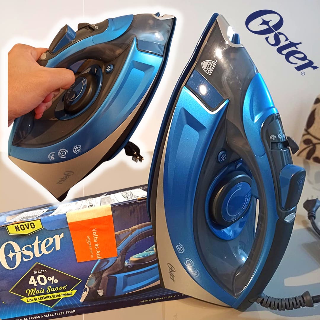 Ferro de passar a Vapor Oster Turbo Steam, Base Cerâmica, Azul, 1650W, GCSTCS-401