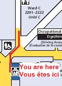 RehabCentre 2ndfloor You are here ComingfromDblElevators Goto Ward C.png