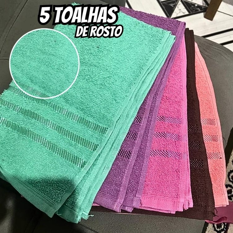 Kit 05 Toalhas De Rosto 100% Algodão Liso Laune Haus