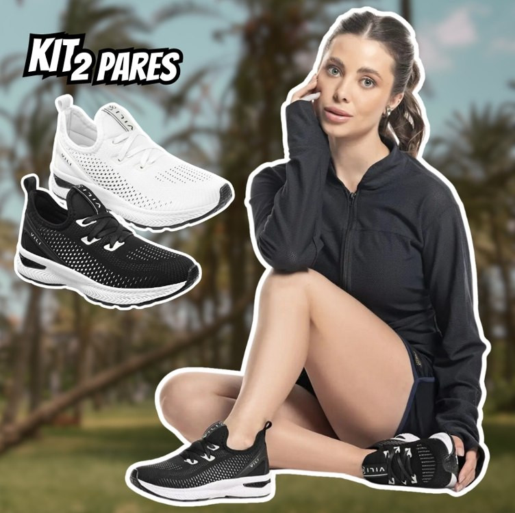 Kit 2 Pares Tênis Feminino Branco Esportivo para Caminhada Treino – Vili