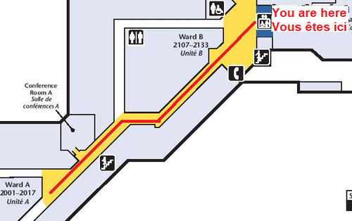 RehabCentre 2ndfloor You are here ComingfromDblElevators Goto Ward A.png