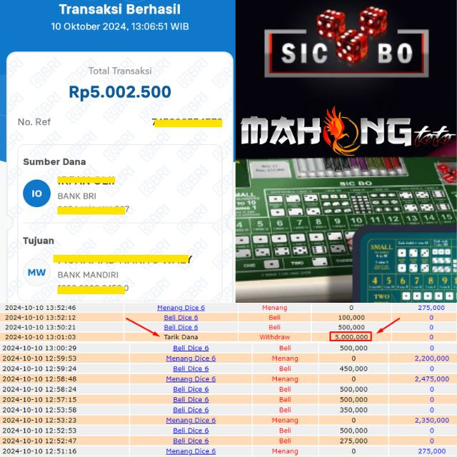 SELAMAT KEPADA ID XXXX JACKPOT PERMAINAN LIVE GAME SICBO DI WEB MAHONGTOTO