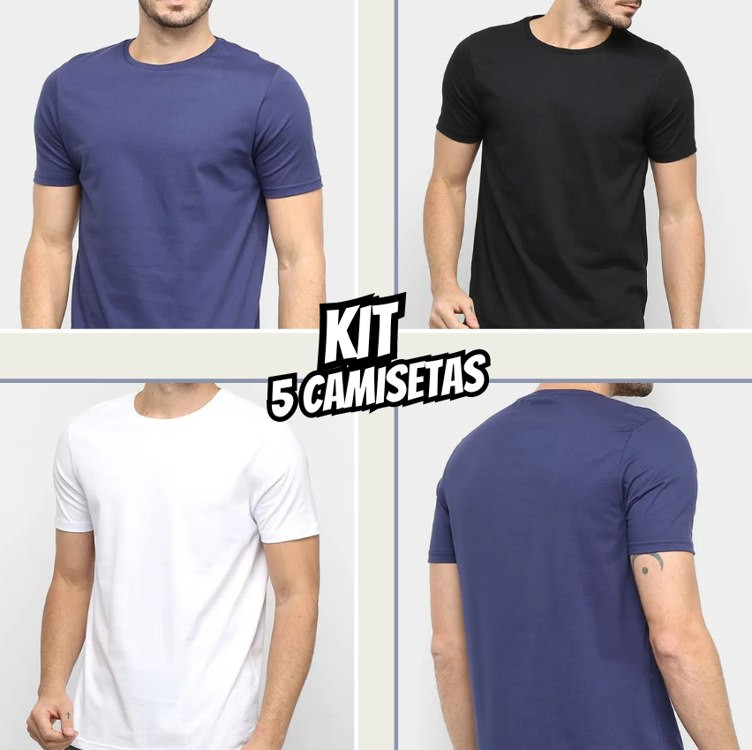 Kit 5 Camisetas Básicos Masculina