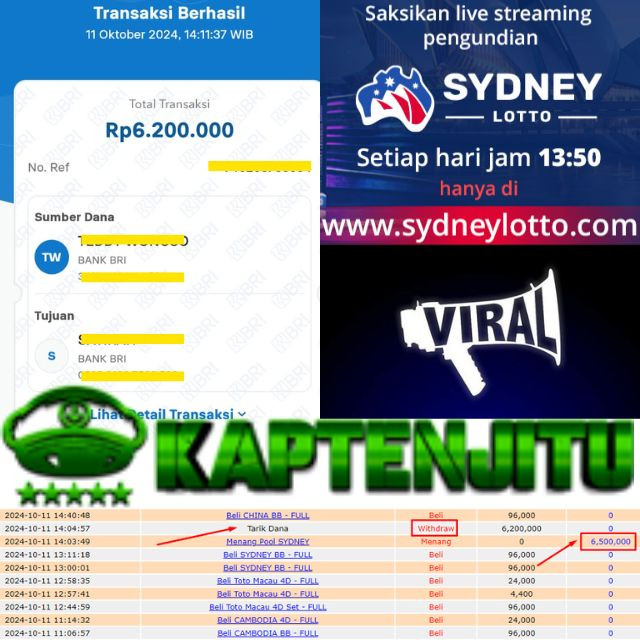 SELAMAT KEPADA ID XXXX JACKPOT POOL SYDNEY LOTTO DI WEB KAPTENJITU