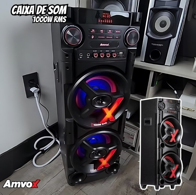 Amvox Caixa de Som Amplificada ACA 1000 New X SFM – 1000W RMS, Bluetooth, Amplificador Digital, Equalizador, USB