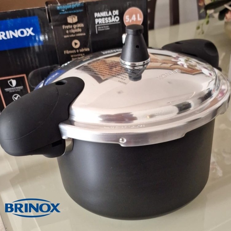 Panela de Pressão Pressure 2 Alças 5,4L Ceramic Life Antiaderente com Fundo de Indução Brinox – Preto