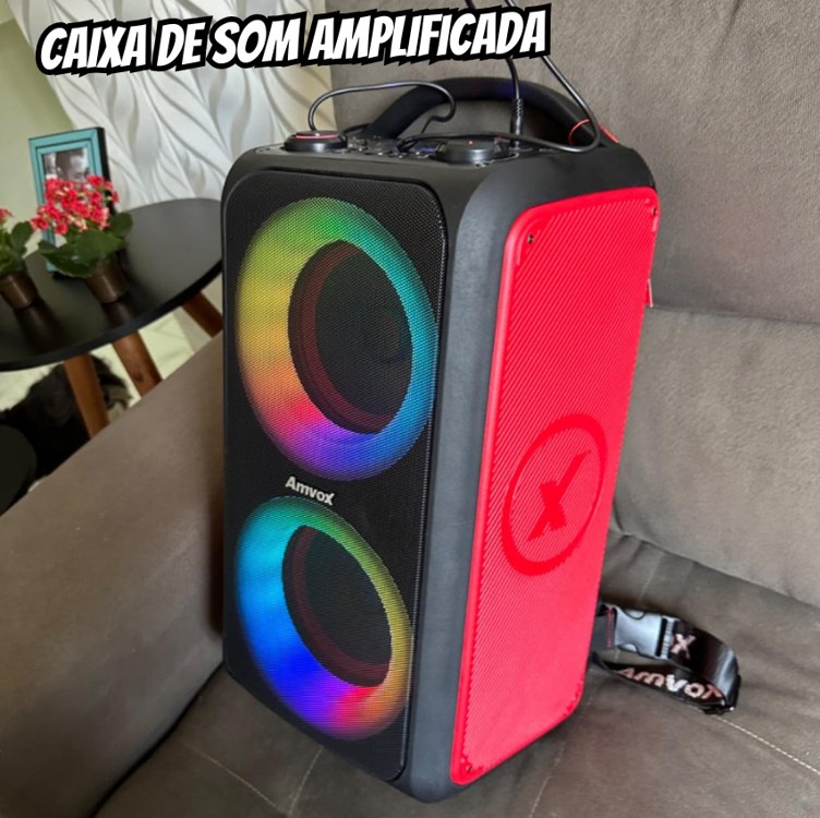 Amvox Caixa de Som Amplificada ACA 600 Bagvox Red – 600W RMS, Bluetooth, Equalizador, USB, Bateria Recarregável