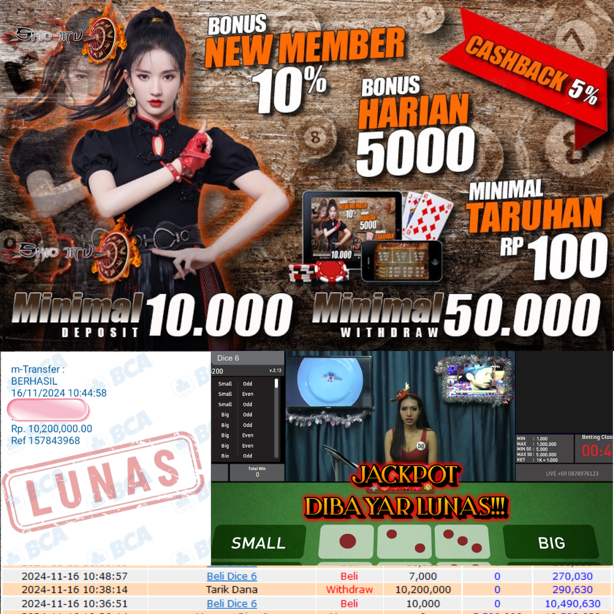 SELAMAT KEPADA ID PARAXXXX JACKPOT PERMAINAN LIVE GAME DICE 6 DI WEB SHIOJITU