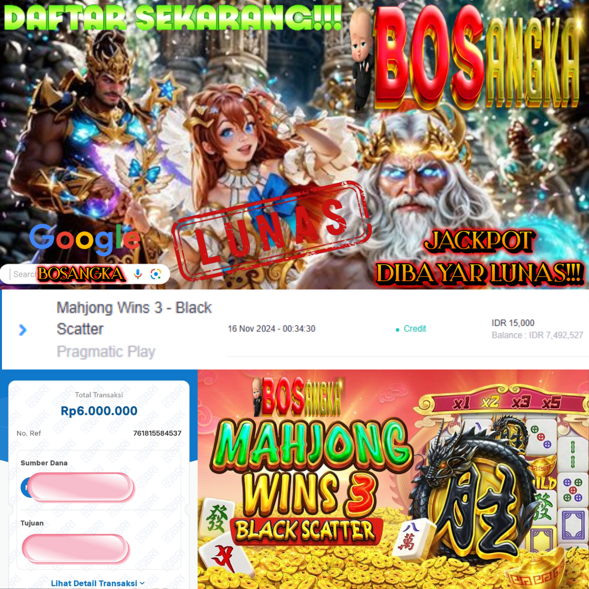 SELAMAT KEPADA ID URXXXX JACKPOT PERMAINAN Mahjong Wins 3 - Black Scatter DI WEB BOSANGKA