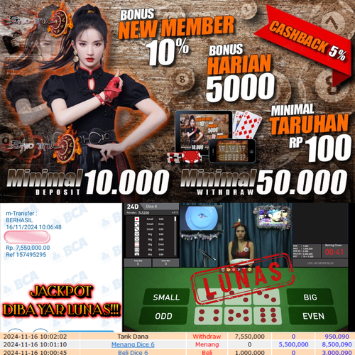 SELAMAT KEPADA ID PARAXXXX JACKPOT PERMAINAN LIVE GAME DICE 6 DI WEB SHIOJITU