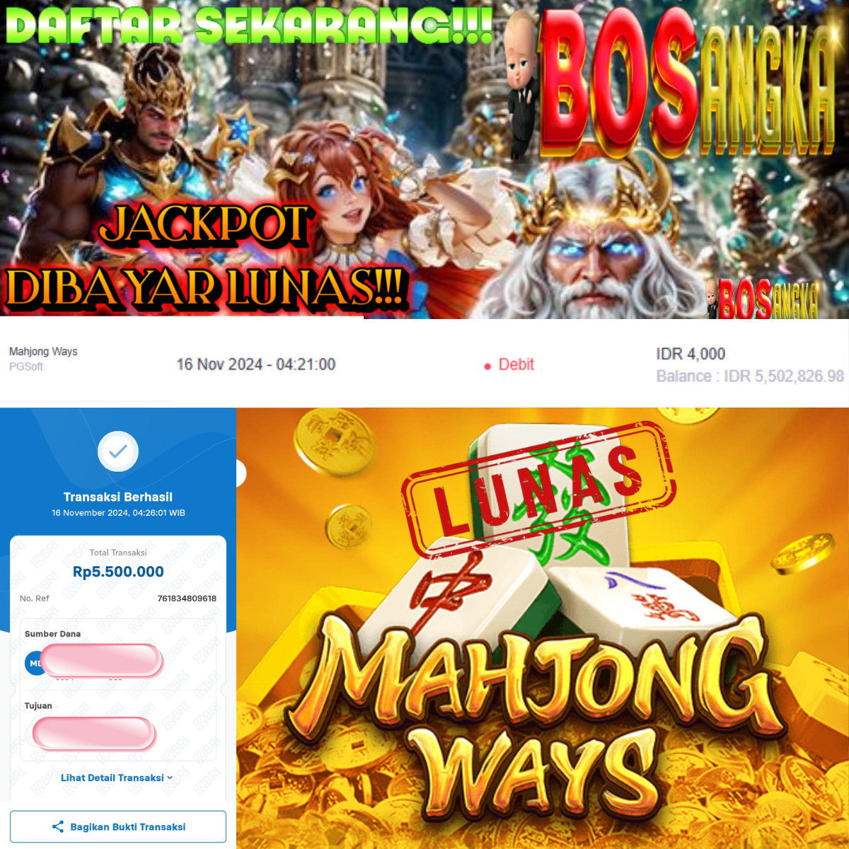 SELAMAT KEPADA ID DIRXXXX JACKPOT PERMAINAN MAHJONGWAYS PG SOFT DI WEB BOSANGKA