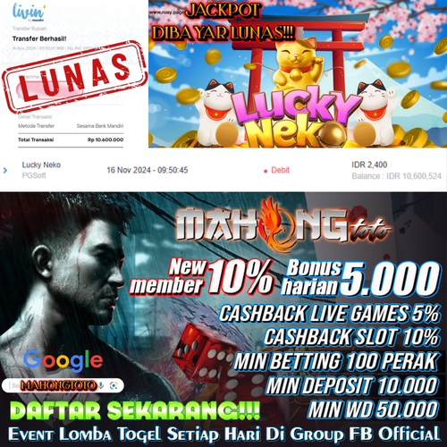 SELAMAT KEPADA ID KAMXXXX JACKPOT PERMAINAN LUCKY NEKO PG Soft DI WEB MAHONGTOTO