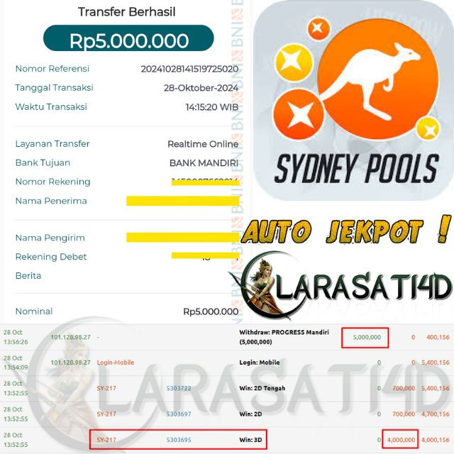 SELAMAT KEPADA ID XXXX JACKPOT PERMAINAN SYDNEY POOL DI WEB LARASATI4D