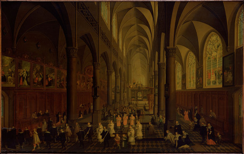 Neefs, Pieter I Доминиканская церковь в Антверпене изнутри, 1636, 68 cm х 105,5 cm, Дерево, масло