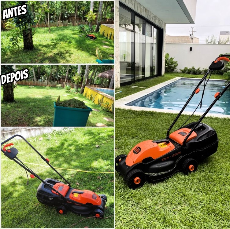 Cortador de Grama Elétrico Black Decker, Modelo GR1000, Ferramenta Ideal para Jardins e Gramados, Potência 1200W