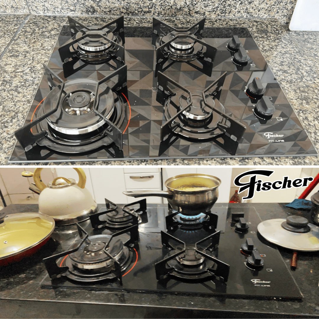 Fischer Cooktop À Gás 4 Bocas Tripla Chama Infinity Mesa Vidro Preto Bivolt – 26297-57076