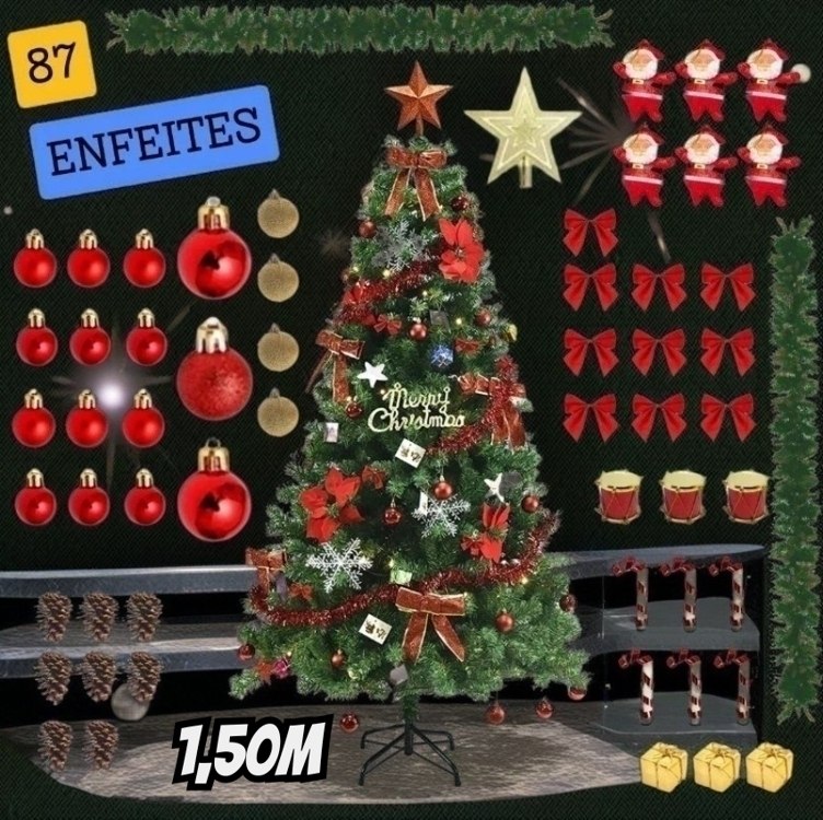 Arvore De Natal Completa Decorada Pronta 150cm Verde Premium