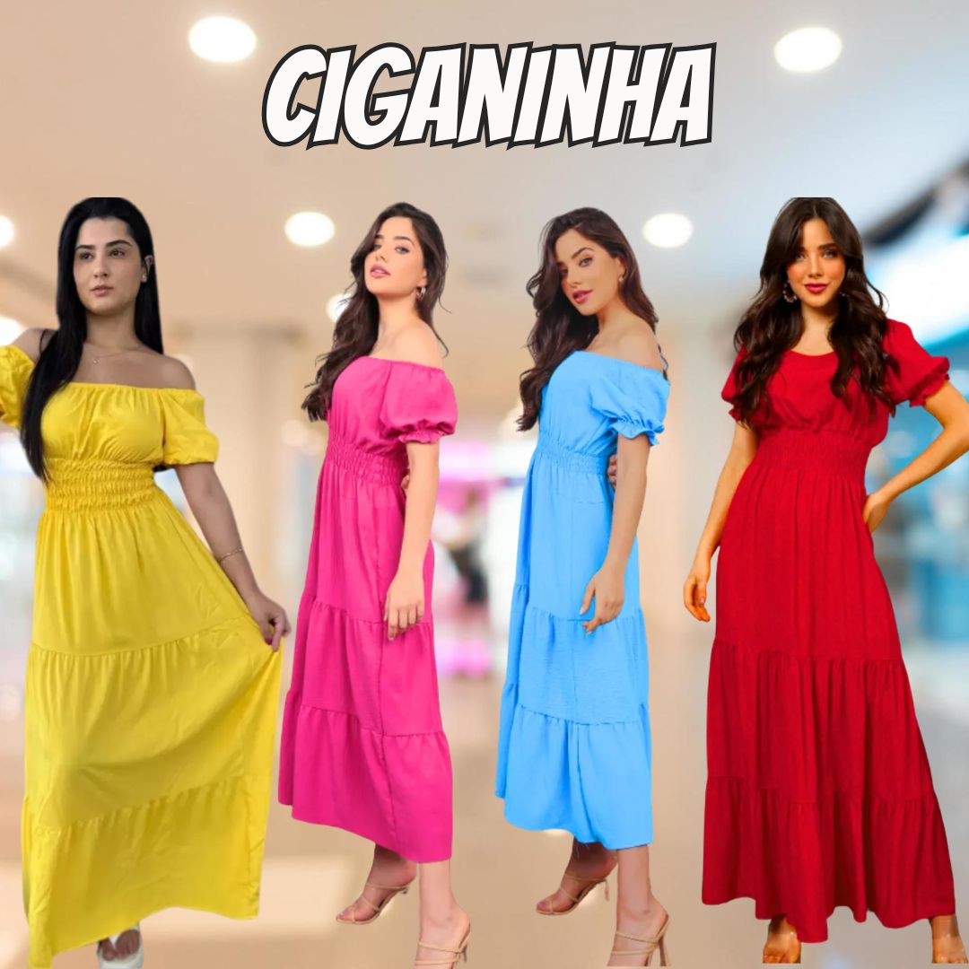 Vestido Longo Feminino Ciganinha Moda Evangélica Festa Luxo