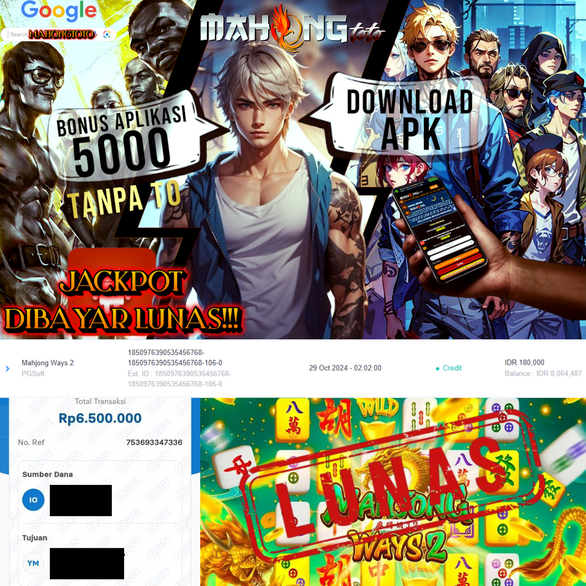 SELAMAT KEPADA ID JABXXXX JACKPOT PERMAINAN Mahjong Ways2 PGSoft DI WEB MAHONGTOTO