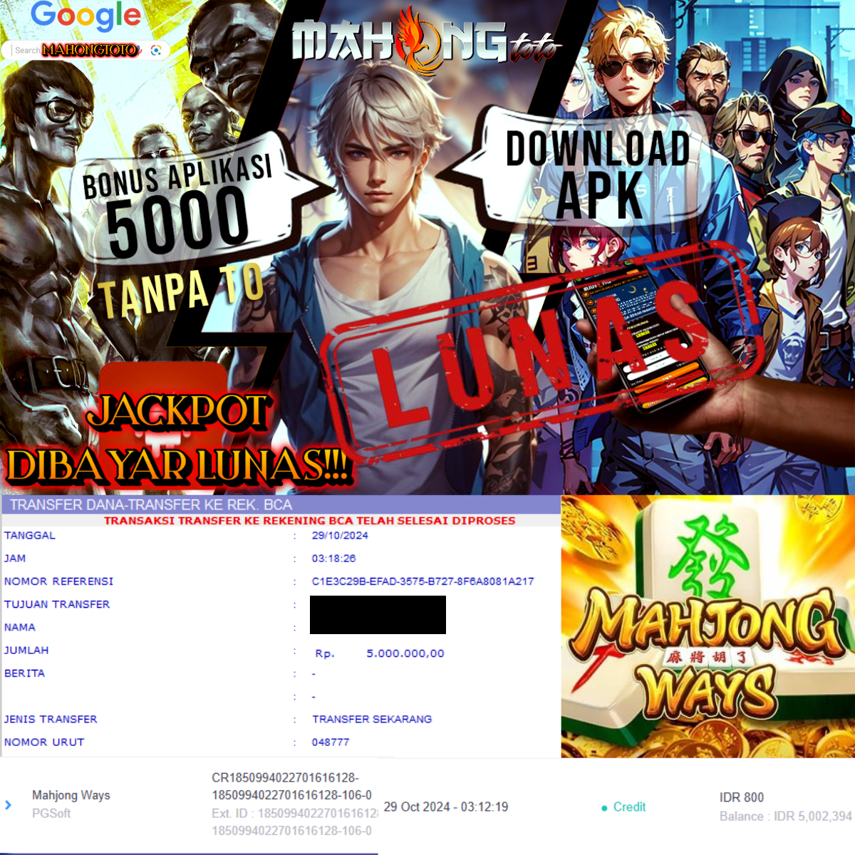 SELAMAT KEPADA ID BEOXXXX JACKPOT PERMAINAN Mahjong Ways PGSoft DI WEB MAHONGTOTO