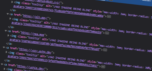 The source code of Echo's website, containing several ableist remarks in the site's alt text.