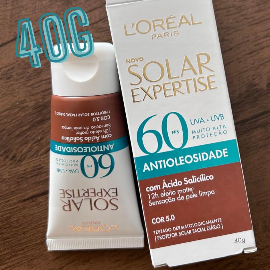 L’Oréal Paris Protetor Solar Facial Antioleosidade FPS60 Solar Expertise Efeito Matte, Cor 5.0 Negra, 40g